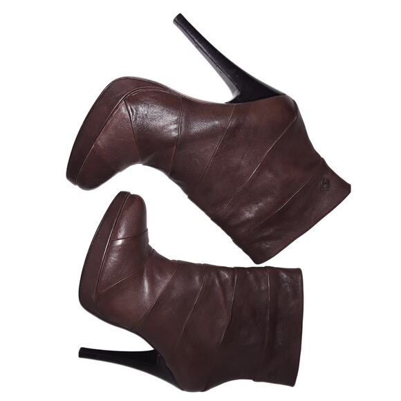 Just Cavalli Sz 39 Brown Tiered Genuine Leather Boots / Booties - Picture 2 of 9
